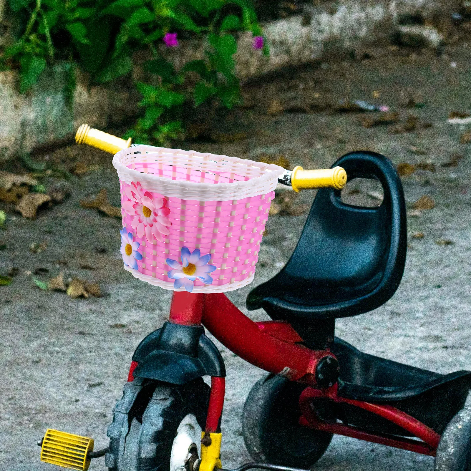 

Bike Front Basket for Children's Bicycle Secure Fit Handlebar Storage Basket with Flower Pattern Riding Accessory