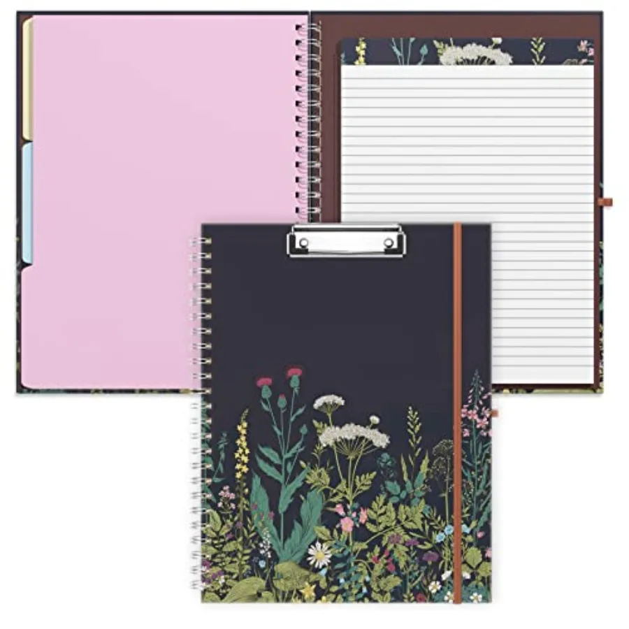 

Spiral Clipboards Folio with Refillable Lined Notepad, 14.5 x 9.8 In, Hardcover Cover with 5 Interior Pockets, Elastic Band and