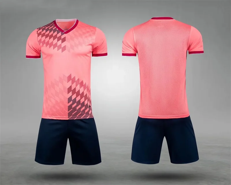 Summer brand football wear blue red white jersey custom short-sleeved T-shirt shorts set 8638