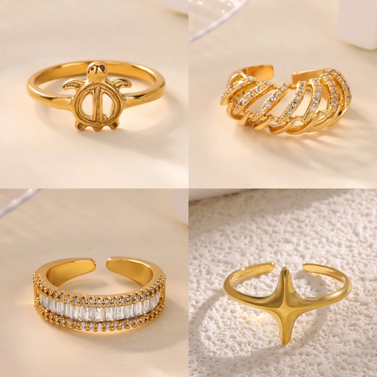 Sweet Turtle Damenringe, 18 Karat vergoldet, Zirkonia, minimalistischer Party-Schmuckring, Geschenk, kostenloser Versand