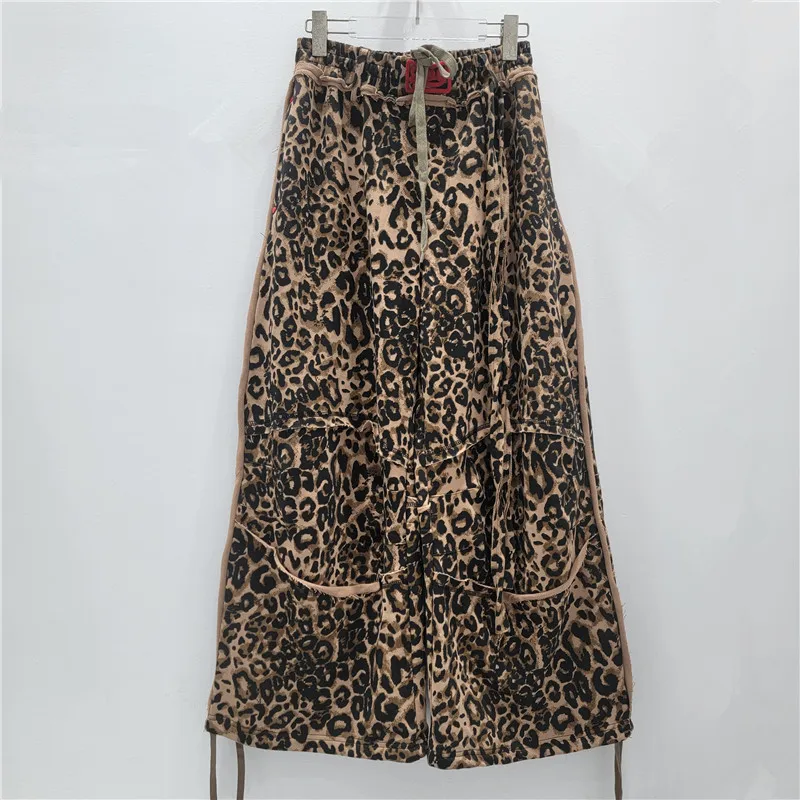 

Cheetah Print Wide Leg Pants | 2025 Fall High Waist Trousers with Drawstring, American Street Style