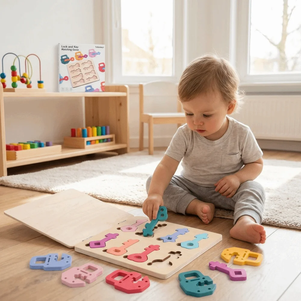 Wooden Locks Keys Baby Lock Key Matching Puzzle Colors Cognitive Lock Key Game Montessori Educational Matching Puzzle
