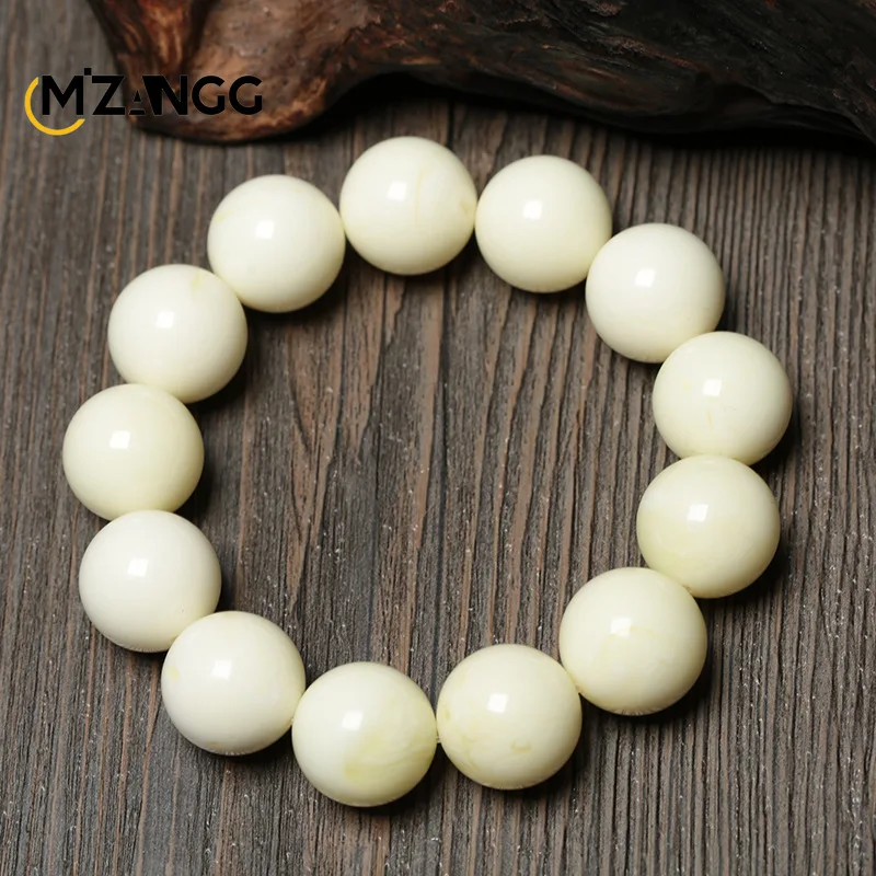 Pulsera de cera de abeja blanca Natural para hombres y mujeres, néctar blanco, ámbar, cuentas de Buda, tallado a mano, joyería Retro de lujo