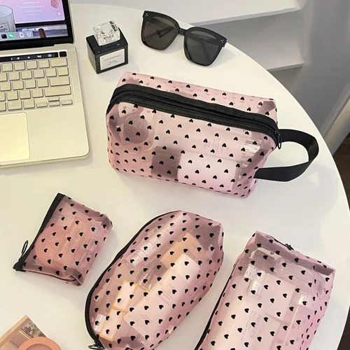 Imagen 2 del producto Bolsa de maquillaje para exteriores, bolsas de cosméticos de malla de nailon transparente personalizadas, organizador de viaje con cremallera, maquillaje de playa, monedero para mujer