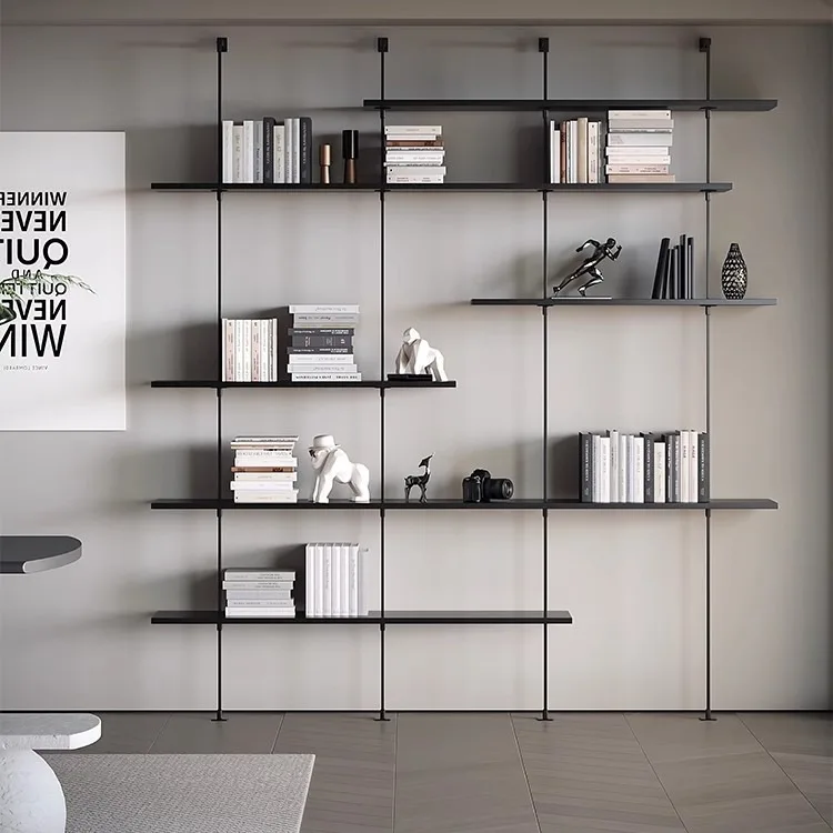 Multi-layer bookshelf partition display shelf wall wall hanging storage rack black living room background wall decoration