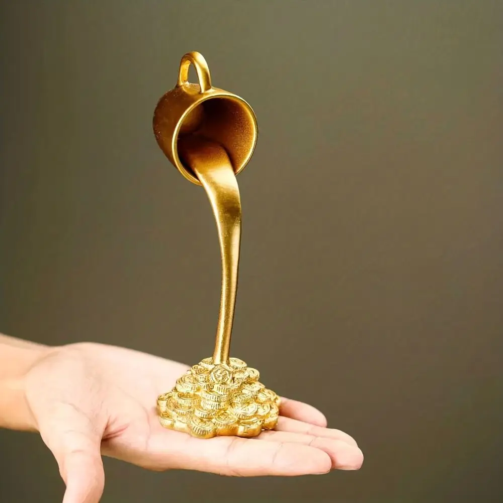 

Liquid Gold Floating Mug Figure Novelty Coin Spilling Coffee Ornaments Funny Pouring Floating Coffee Cup Figurines Gift