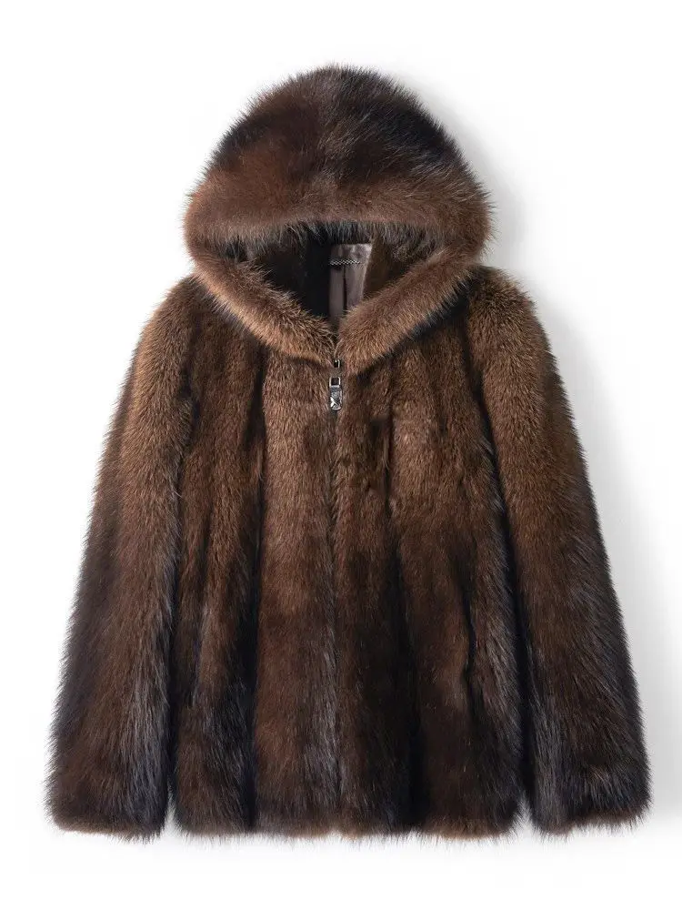 Men's Faux Fox Fur Coat Winter Thickened Hooded Zip Up Jacket Luxury Fluffy Hip Hop Warm Parkas Overcoat Streetwear
