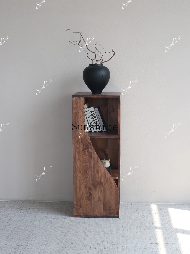 Quiet wind retro square solid wood bookshelf living room creative rotating bookcase FT