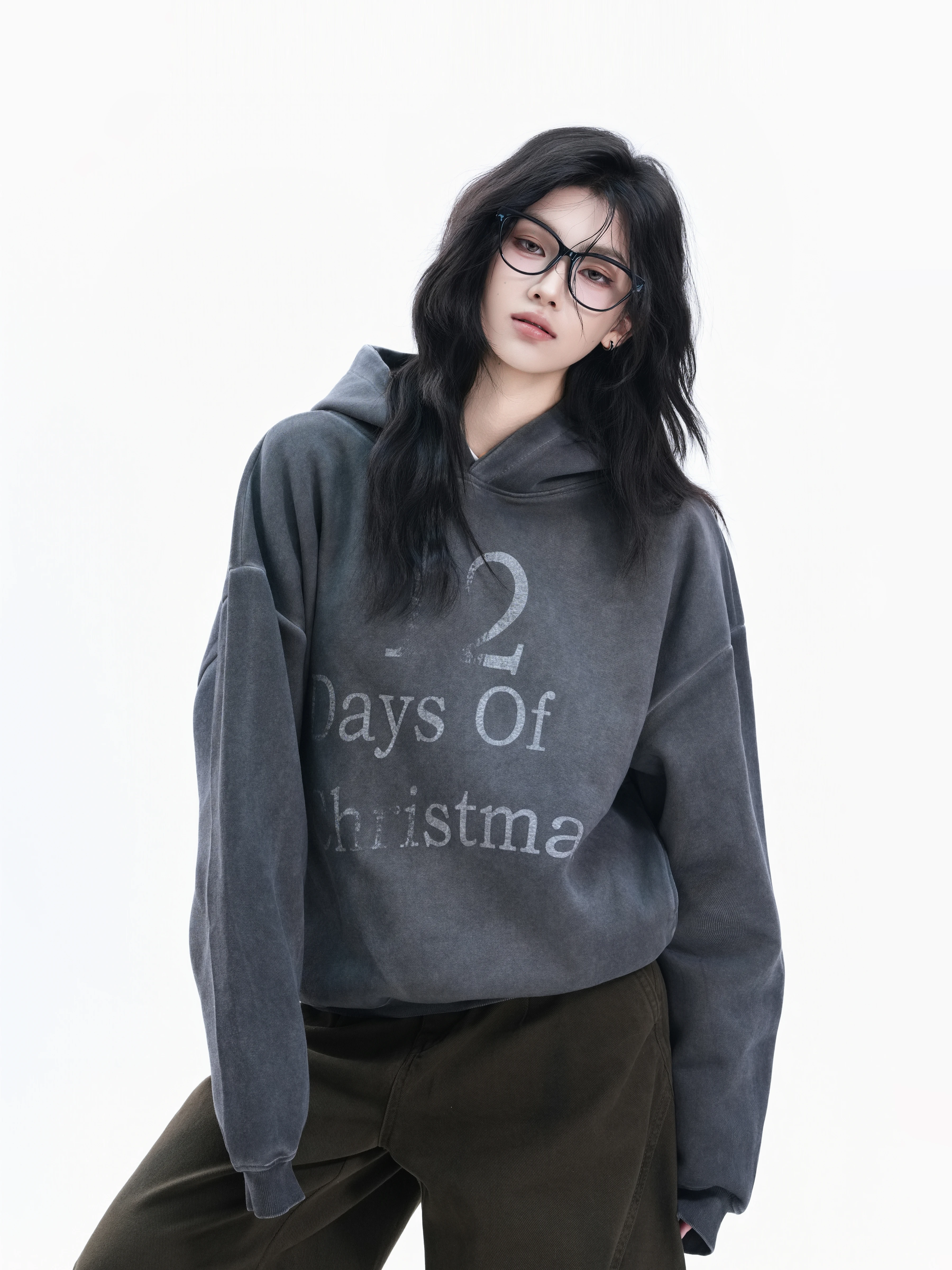 Washed Vintage American Letter Hoodie Women Loose Casual Dyed Couple Tops Small Ball Ball Casual Comfortable Cotton Polyester...
