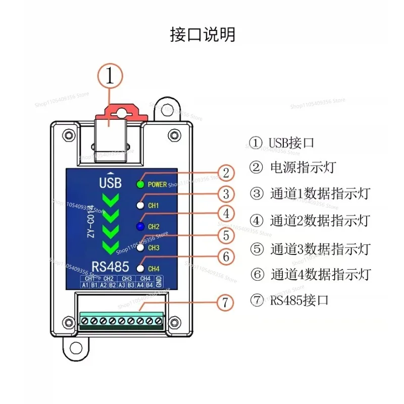 Industrial Grade Usb To 4-way Single-channel Rs485 Communication Module Converter, Computer, Multi-directional Serial Cable