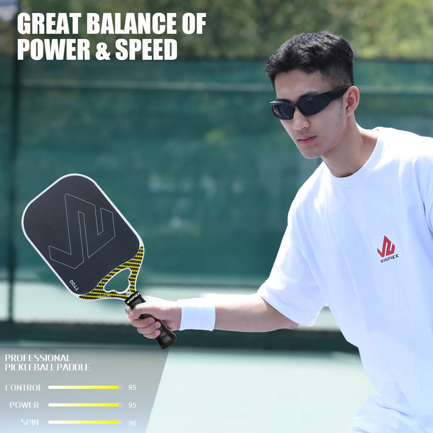 Winpick Professional Thermoformed Raw T700 Carbon Pickleball Paddle USAPA Approved Edgeless for Unmatched Control and Power