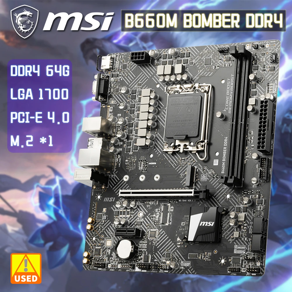 MSI B660M BOMBER DDR4 Mainboard Supports LGA1700 i9-14900K i7-14700K i5-14600K i5-14500 CPU Intel B660 chipset PCIe 4.0-M-ATX