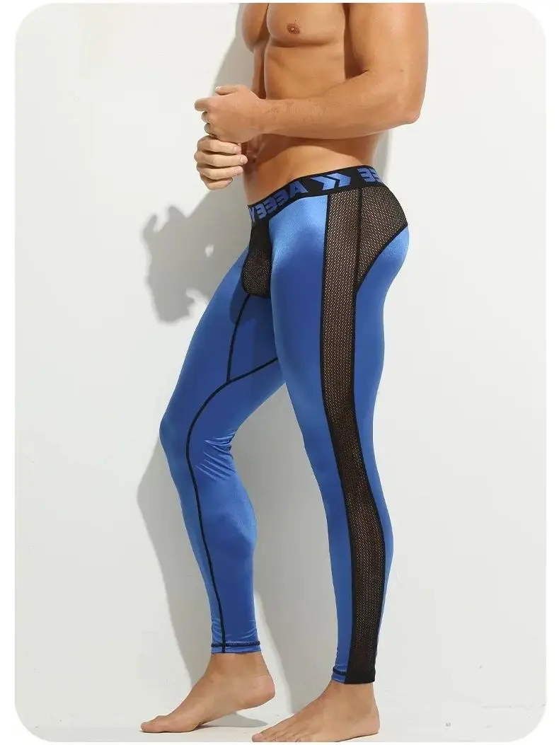 Shining Blue Thermal Underwear pants men's leggings single piece tight  fitness shorts Hollow Underwear