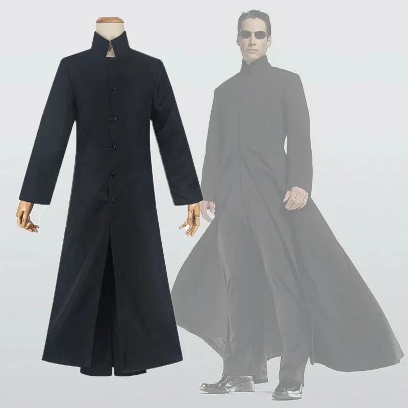 Disfraz de película de ciencia ficción Matrix, uniforme Neo, gabardina Keanu Reeves, conjunto de traje Cos para fiesta de Halloween, ropa para hombre