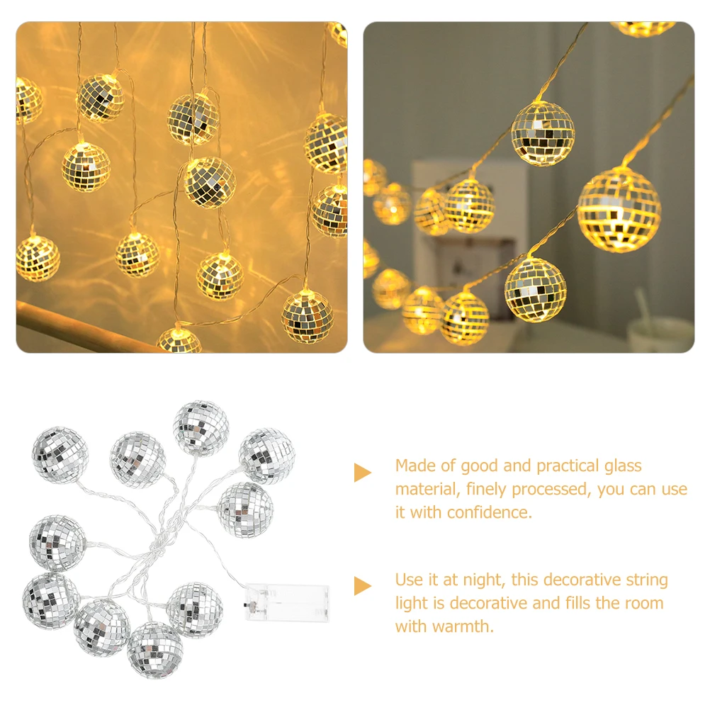 

10 LED Mirror String Lights Warm White 180cm Disco Ball Light for Home Party Wedding Garland Wall Window Christmas Tree
