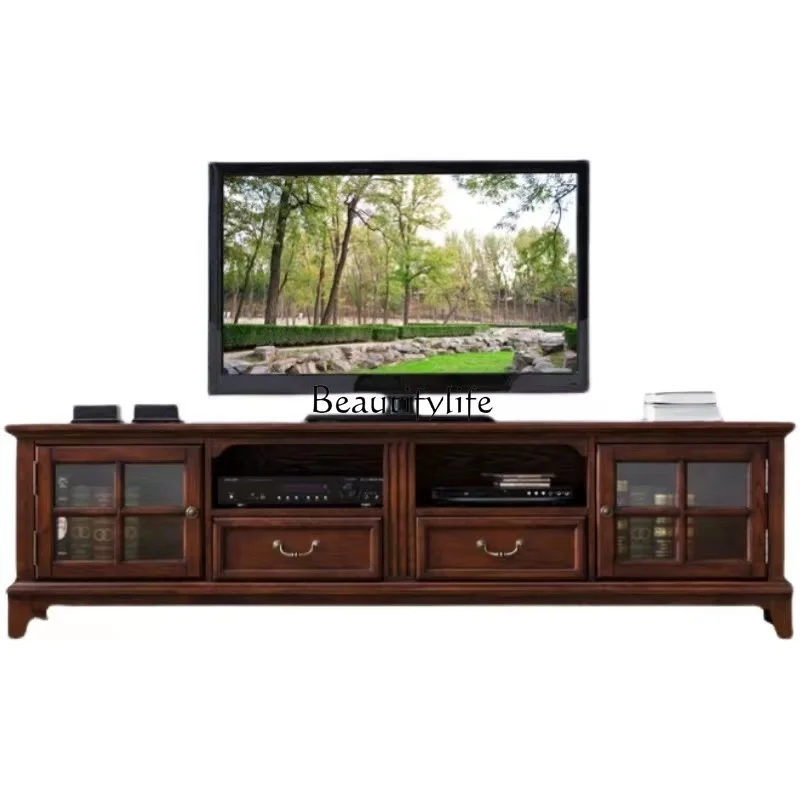 

Solid wood TV cabinet small apartment simple living room retro wine cabinet complete set of furniture