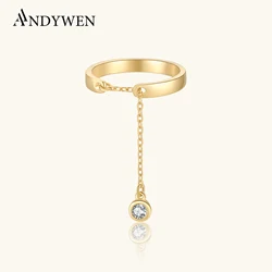 ANDYWEN 925 Sterling Silver Gold Ajustable Long Chain Ring Resizable Open Simple Rock Punk Party Gift For Women Birthday