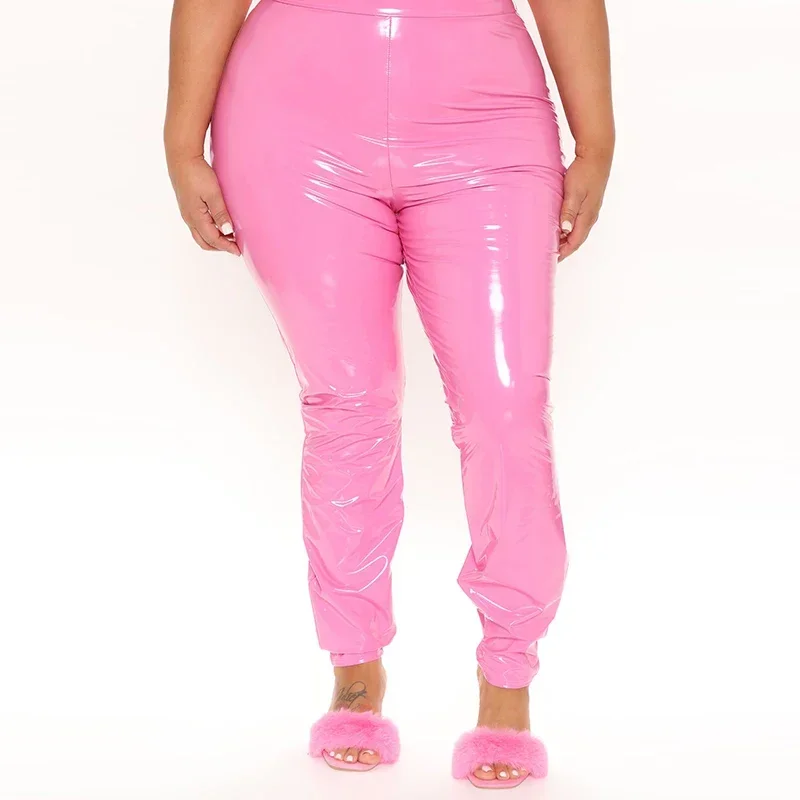 Pantalones de tubo de látex de imitación para mujer, Pantalón ajustado con cremallera, informal, brillante, de charol, de cuero de PVC, personalizado, talla grande, 5XL, nuevo