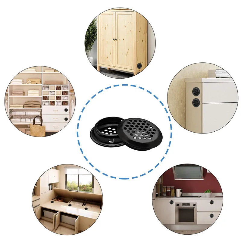 B84B-Air Vent Louver, 150Pcs 35Mm Stainless Steel Round Mesh Hole Circular Soffit Vent For Wardrobe Drawer Bookcase Kitchen