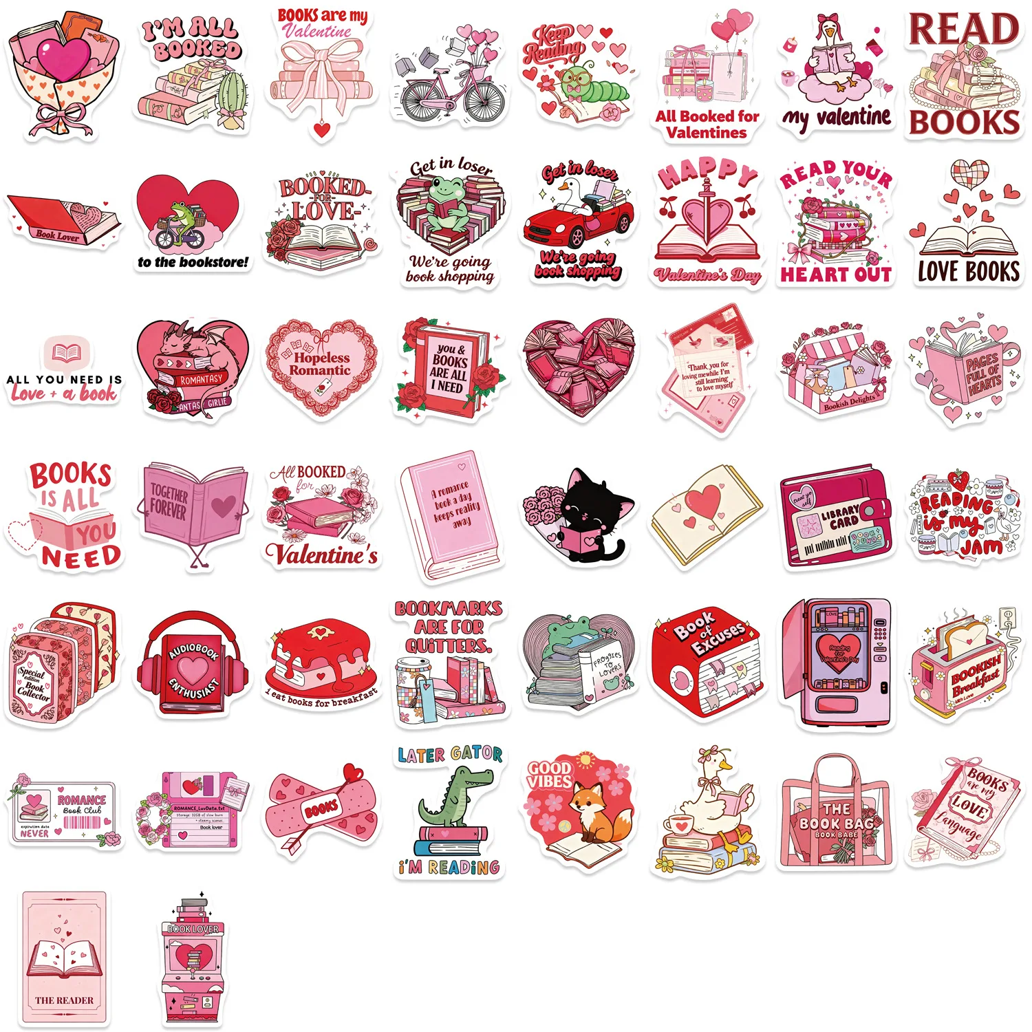 10/50 قطعة الوردي Bookish الكرتون ملصقات مضحك عيد الحب الكتابة على الجدران الديكور DIY بها بنفسك اللعب محمول الغيتار الدراجة سكيت الشارات