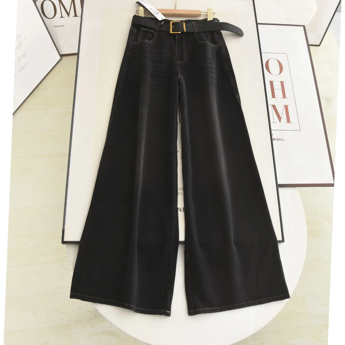 

Тонкие широкие брюки с высокой талией, джинсовые брюки длиной до пола, женские джинсы прямого кроя без стрейч с высокой талией