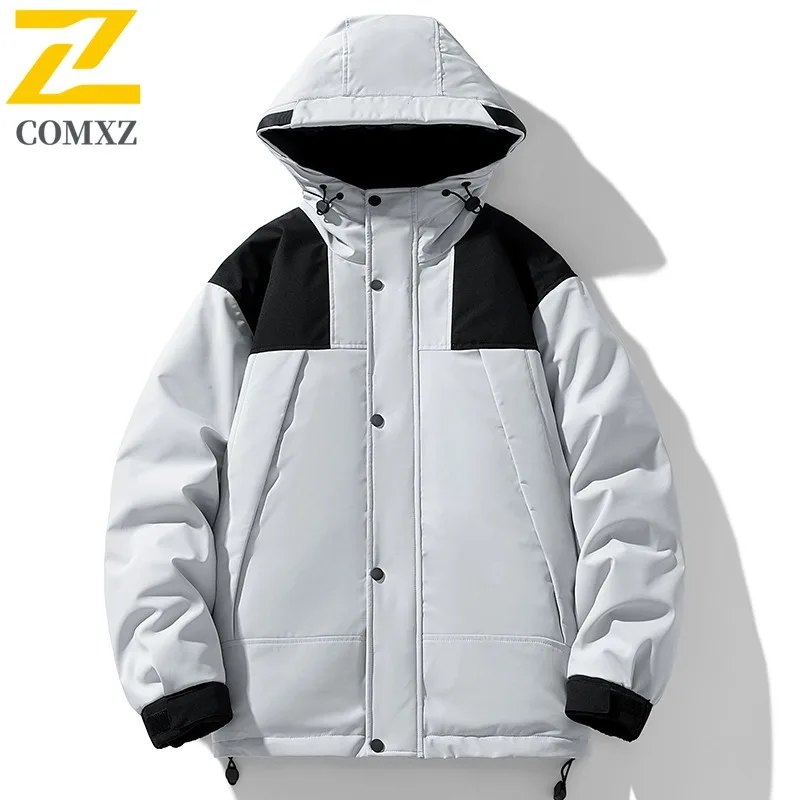 

COMXZ Cold Proof Bread Jacket Scratch Resistant Hooded Thickened Camping Puffer Jacket 2025 Ski Warm Padding Coat Men's Clothing