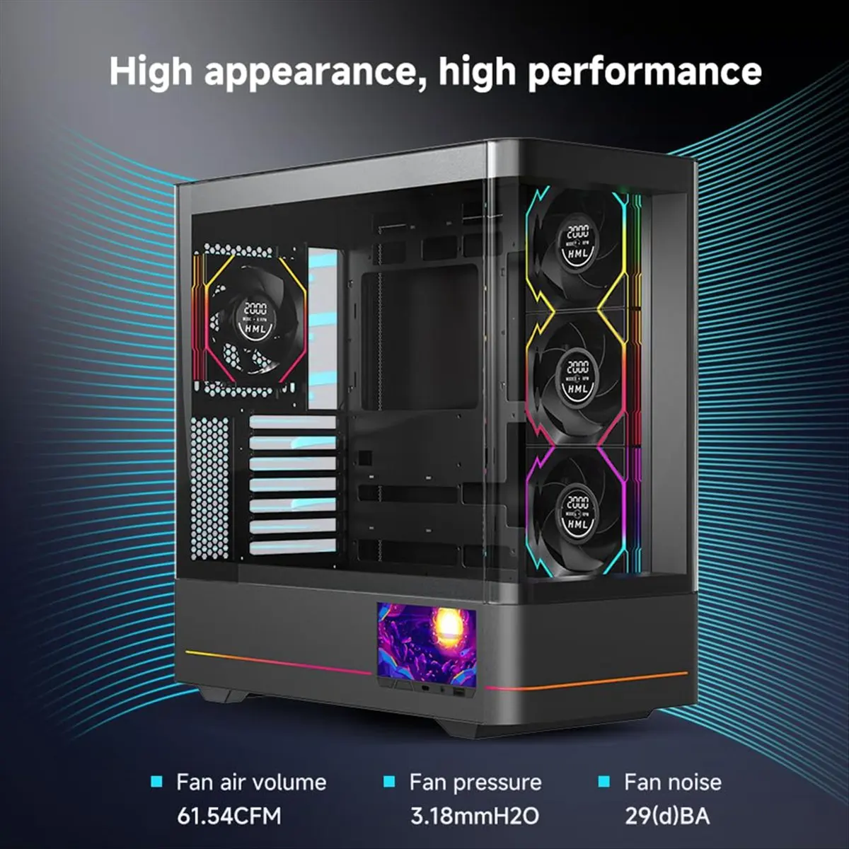

(ABGQ) 3PCS 120mm Case Fan Digital Display Computer Cooling ARGB CPU Cooler with Screen Infinite Mirror Design 600-2100RPM B