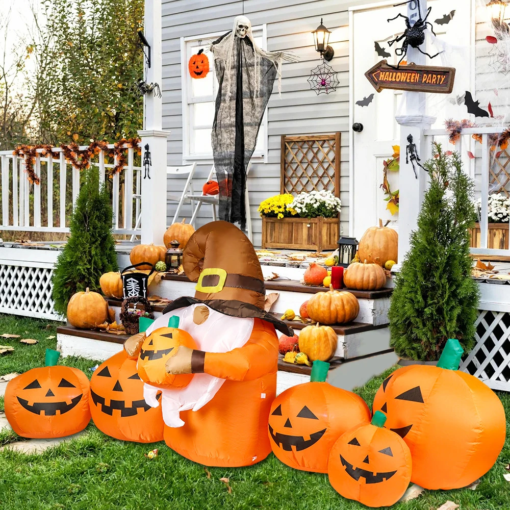 Ourwarm 240cm Inflatable Pumpkin LED Light Doll Toy Home Garden Party Decor Outdoor Terror Props Halloween Haunted House Supply