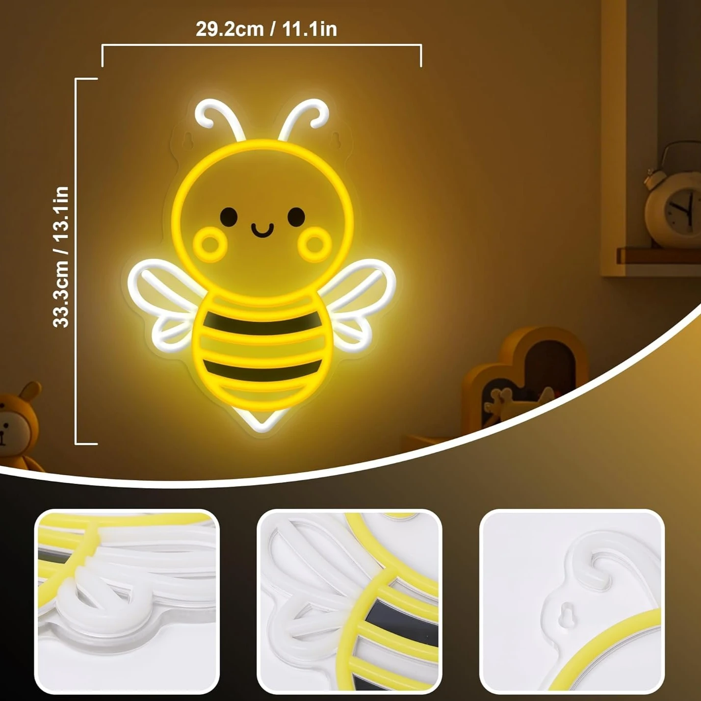 Cute Bumblebee Cartoon LED Neon Sign Light Dimmable for Nursery Kids Room Wall Decor Birthday Party Gift Sweet Honey Theme Lamp - view 5