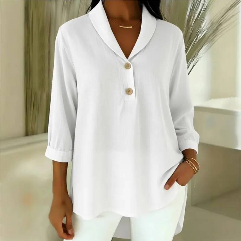 Ropa De Mujer Moda 2026 V-neck Three-quarter Sleeve Solid Color Loose Pullover Womens Summer Button Fashion Casual New Shirt Top