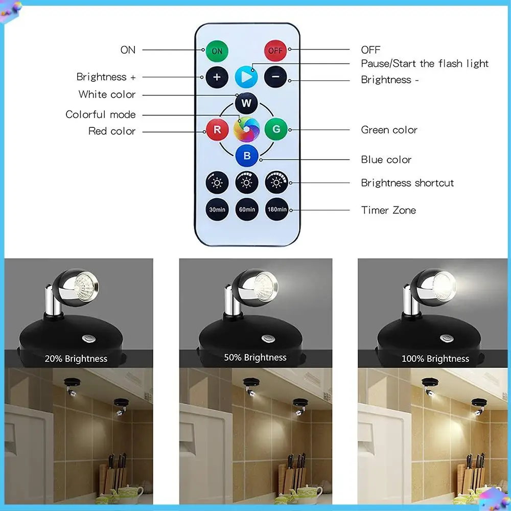 

A43T Wireless Spotlight Battery Operated Accent Lights,Dimmable LED Spotlights With Remote Rotatable Wall Light (2 Pack)