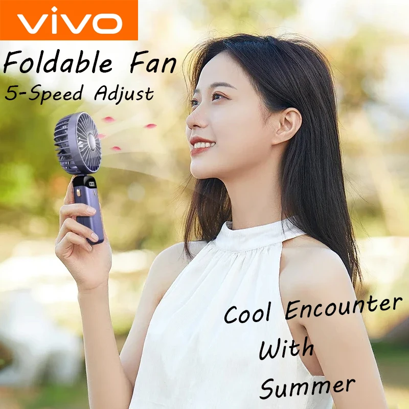 

VIVO USB Ручной мини-вентилятор Складные портативные подвесные вентиляторы на шею 5-скоростной USB-перезаряжаемый вентилятор с подставкой для телефона и экраном дисплея