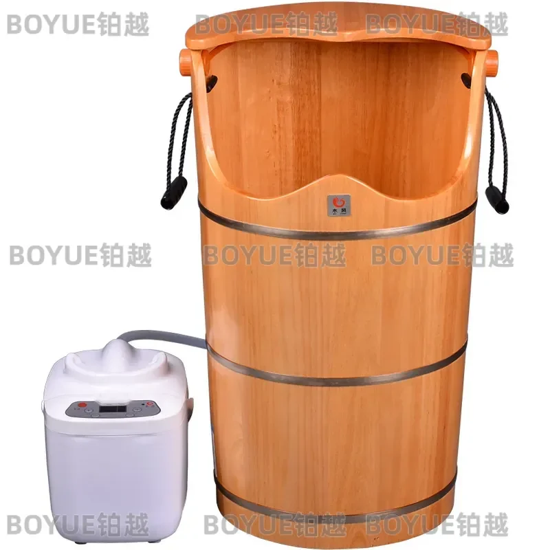 Wooden Steam Sauna Bucket with Stool Full Body Sweat Steaming Barrel Foot Bath Spa Kit for Men and Women Home Wellness