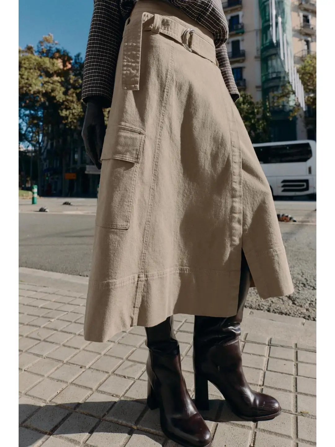 Ropa de trabajo informal Retro, falda Midi con cinturón, doble botonadura, dobladillo acampanado, mezcla de algodón de cintura alta, Otoño Invierno, recién llegado