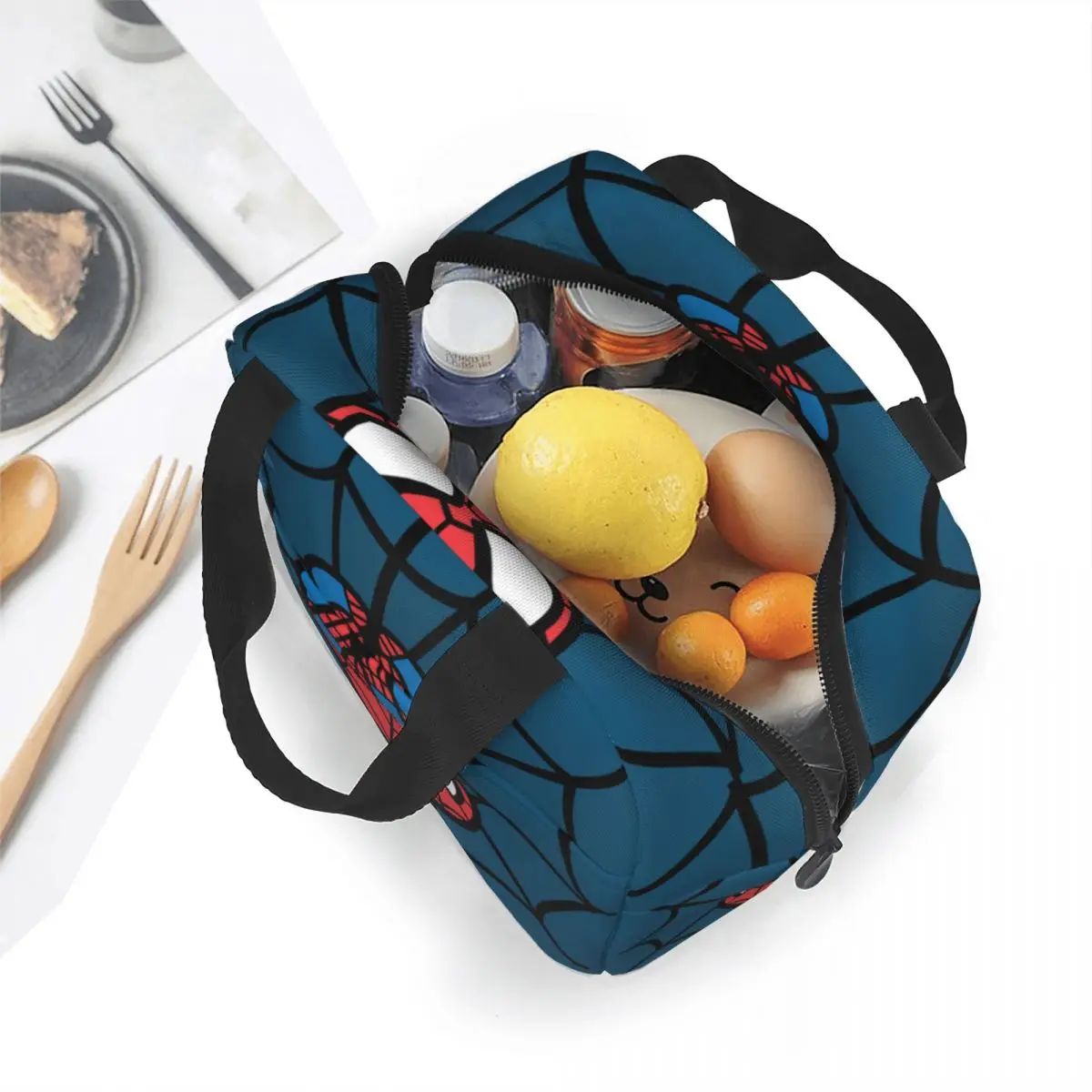 Kawaii Spider Man Hanging Insulated Lunch Bags Thermal Bag Reusable Leakproof Tote Lunch Box Food Storage Bags School Picnic