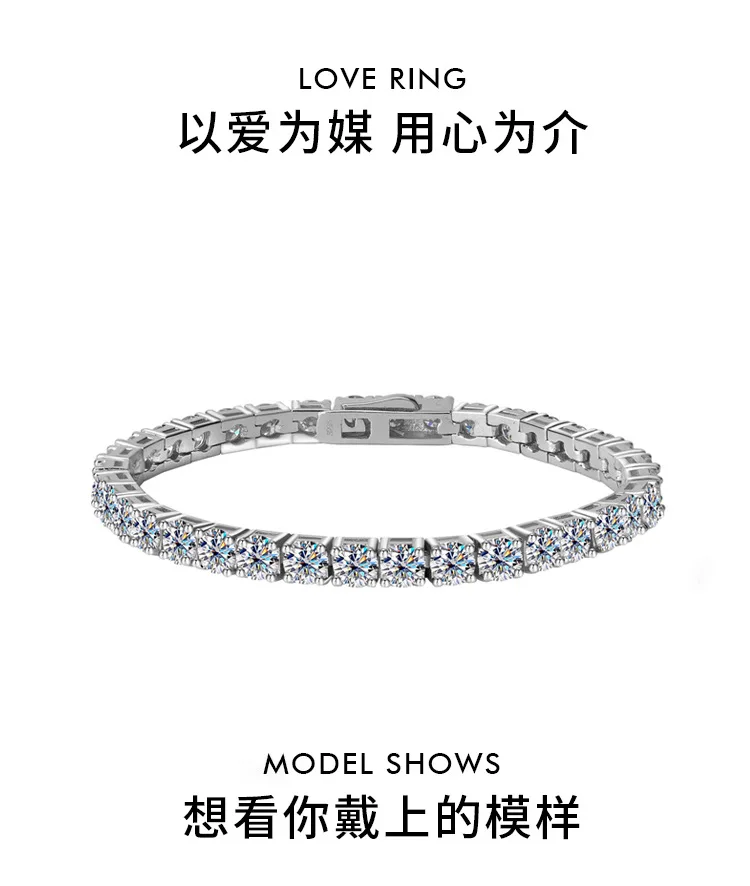 سوار نسائي من البلاتين PT950 قابل للتعديل على طراز التنس مع مويسانيتي 10Pts 30Pts 50Pts 15cm-19cm