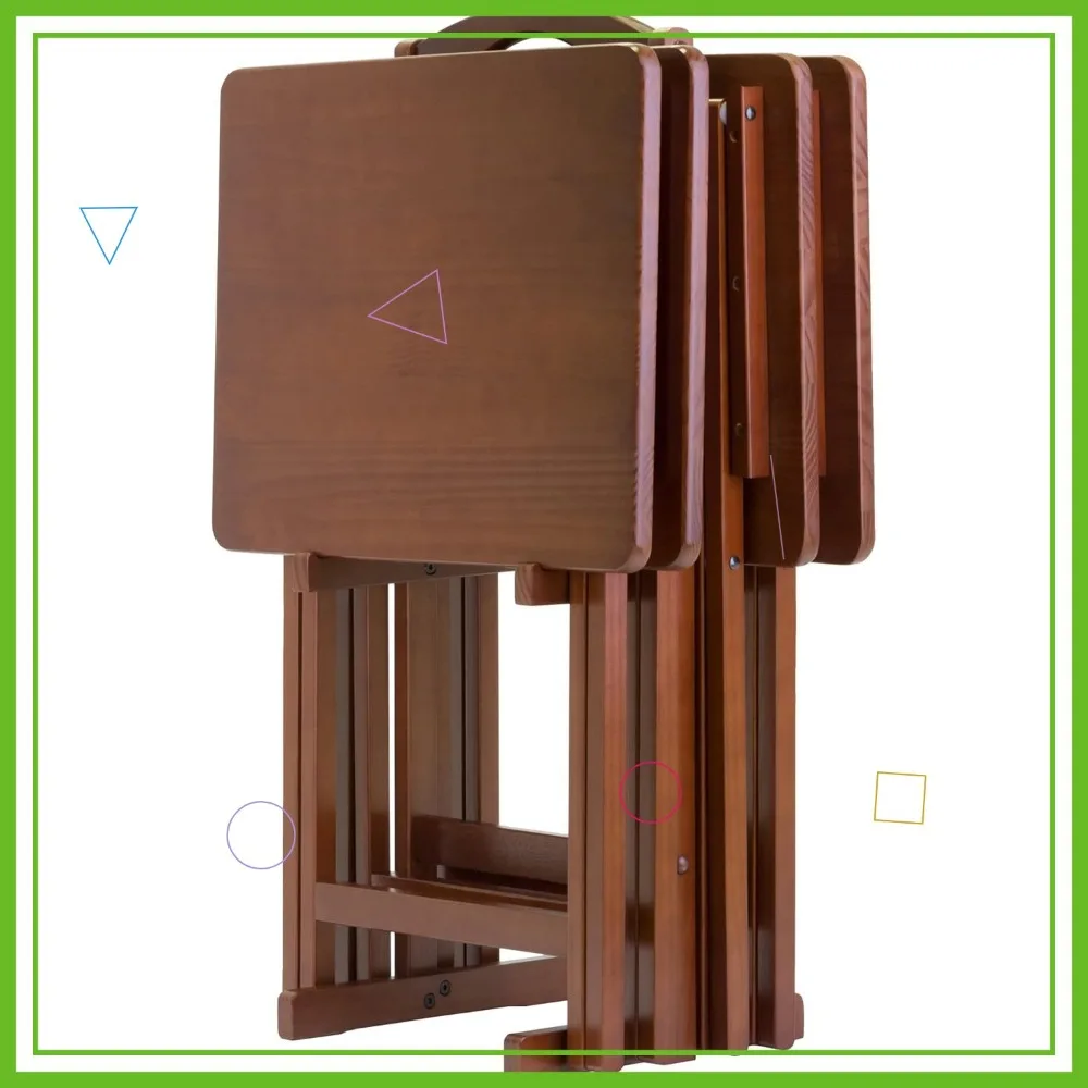 Juego de mesa plegable para refrigerios con soporte, acabado en nogal, 4 mesas para salón, 26 pulgadas