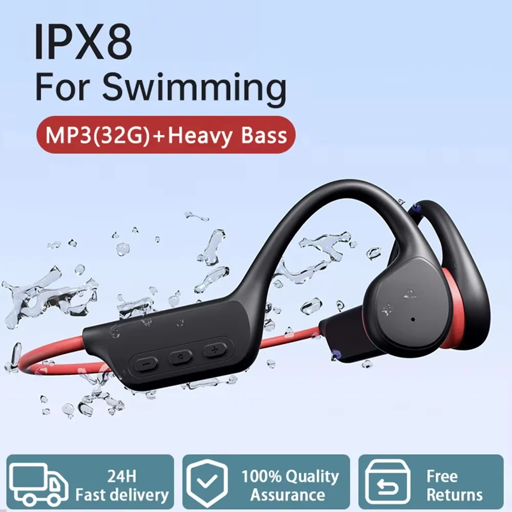 Słuchawki przewodzące dźwięk przez kości, wodoodporne IPX8, MP3 32GB, Bluetooth 5.4, słuchawki sportowe z mikrofonem do pływania, biegania, fitnessu 2026 — zdjęcie produktu 3