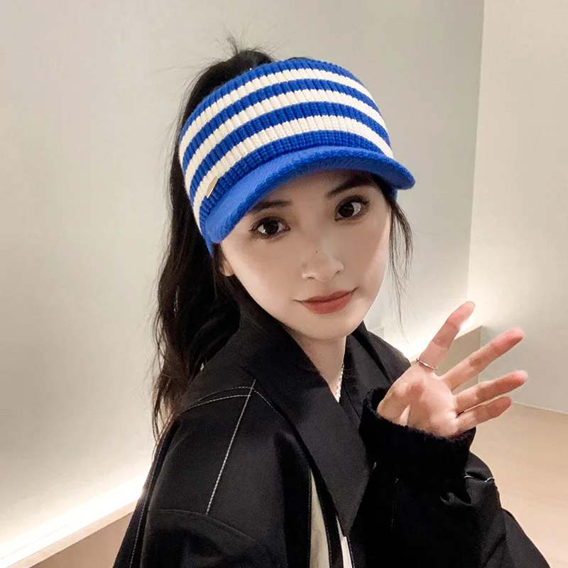 2022 New Winter Hat for Women Empty Top Baseball Caps Fashion Stripe Female Autumn Warm Casual Visor Caps Outdoor Sports Hats