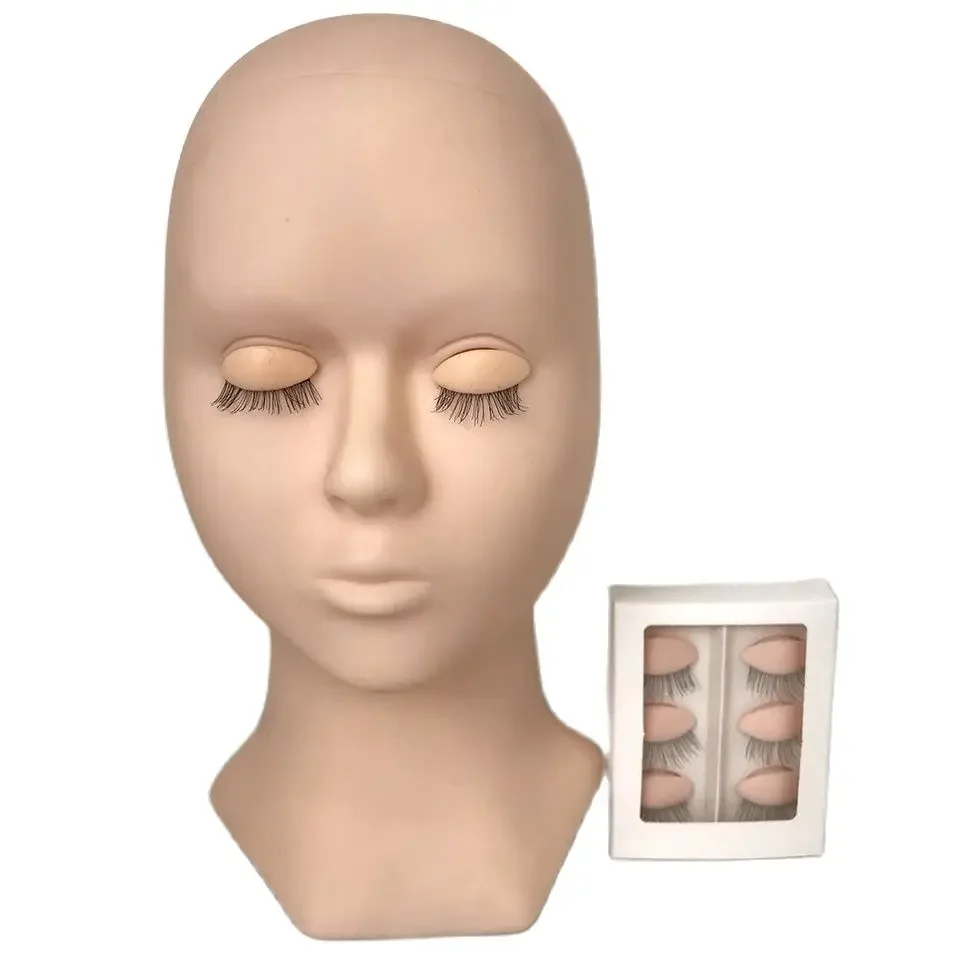 Silicone Mannequin Head Eyelashes Extension Removable Eyes Eyelid Kit Practice Head Model Eyelash Teaching Tool