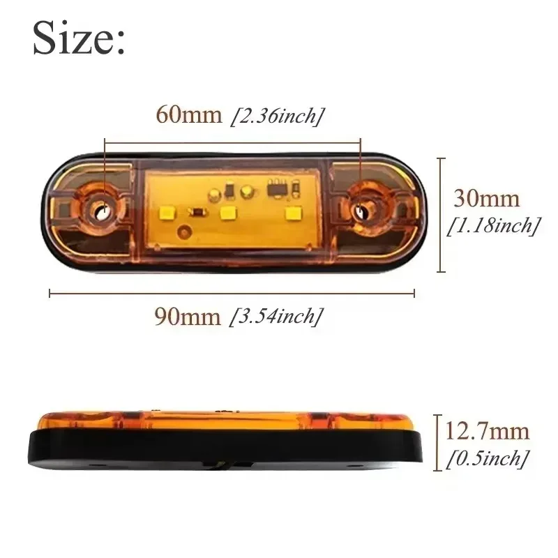 

10PCS for Warning Light 3 LED Light Oval Clearance Trailer Truck Orange Yellow LED Side Marker Lamp 12V 24V Truck Lorry