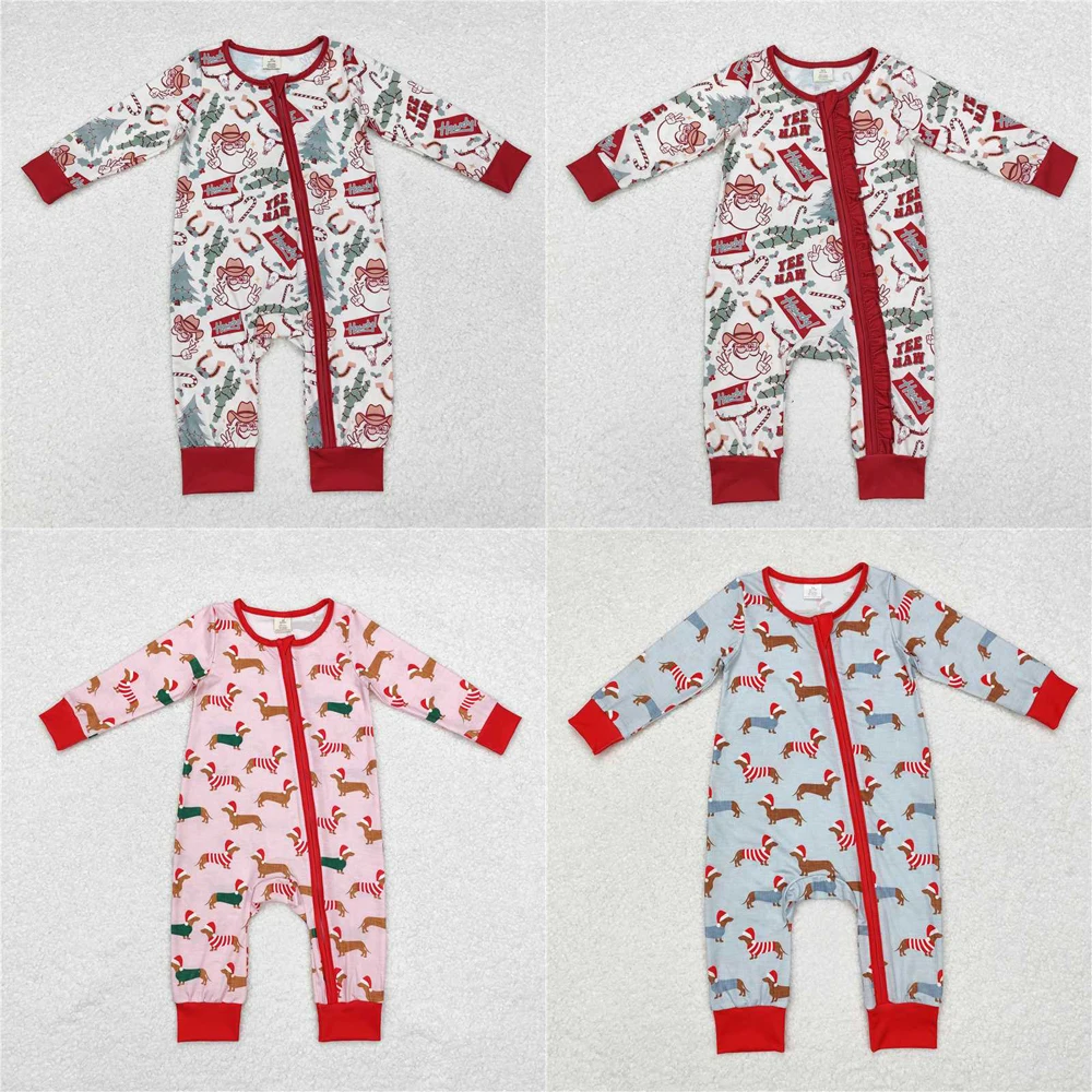 

Wholesale western boutique onesies Newborn toddler Sibling Boys Girls Christmas Western Santa Cactus Bamboo Rompers Pajamas