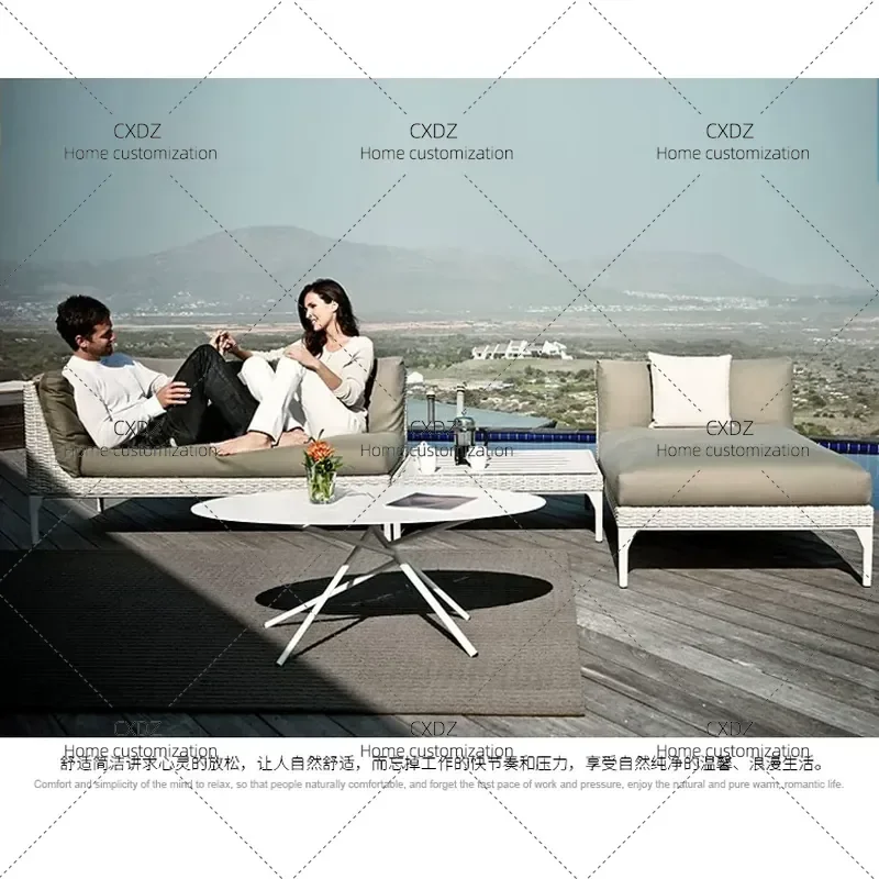Large Rattan Sofa Set 3 Seater Wicker Braided Outdoor Furniture Art Leisure Chair for Balcony Patio Garden Imitation Rattan