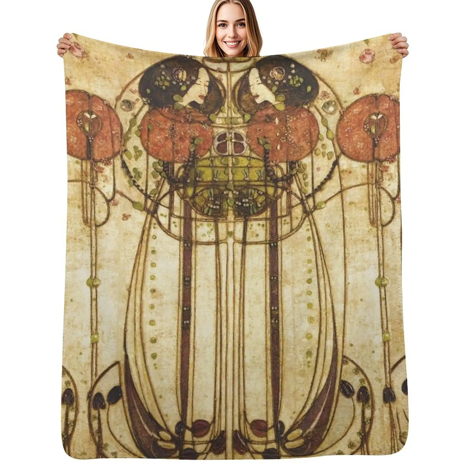 

THE WASSAIL Art Nouveau Female Figures With Red Apples Throw Blanket Bed Fashionable funny gift Blankets