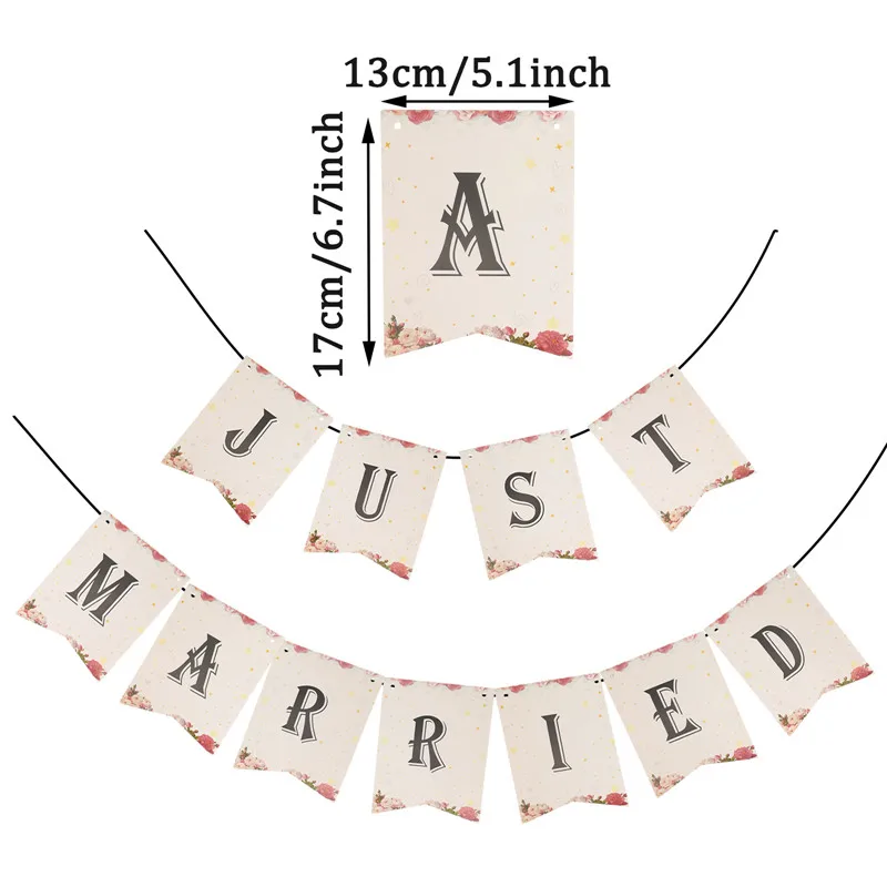 11Pcs Just Married Banner Rustic Wedding Party Bunting Bridal Shower Engagement Photo Booth Props Bachelorette Party Supplies