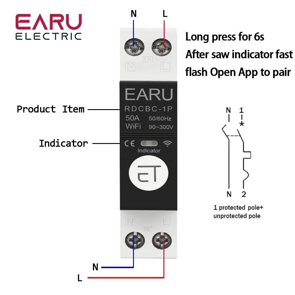 1P+N Din Rail WiFi Circuit Breaker Smart Timer Switch Relay Remote Control By eWeLink APP With Smart Home Alexa Google Home