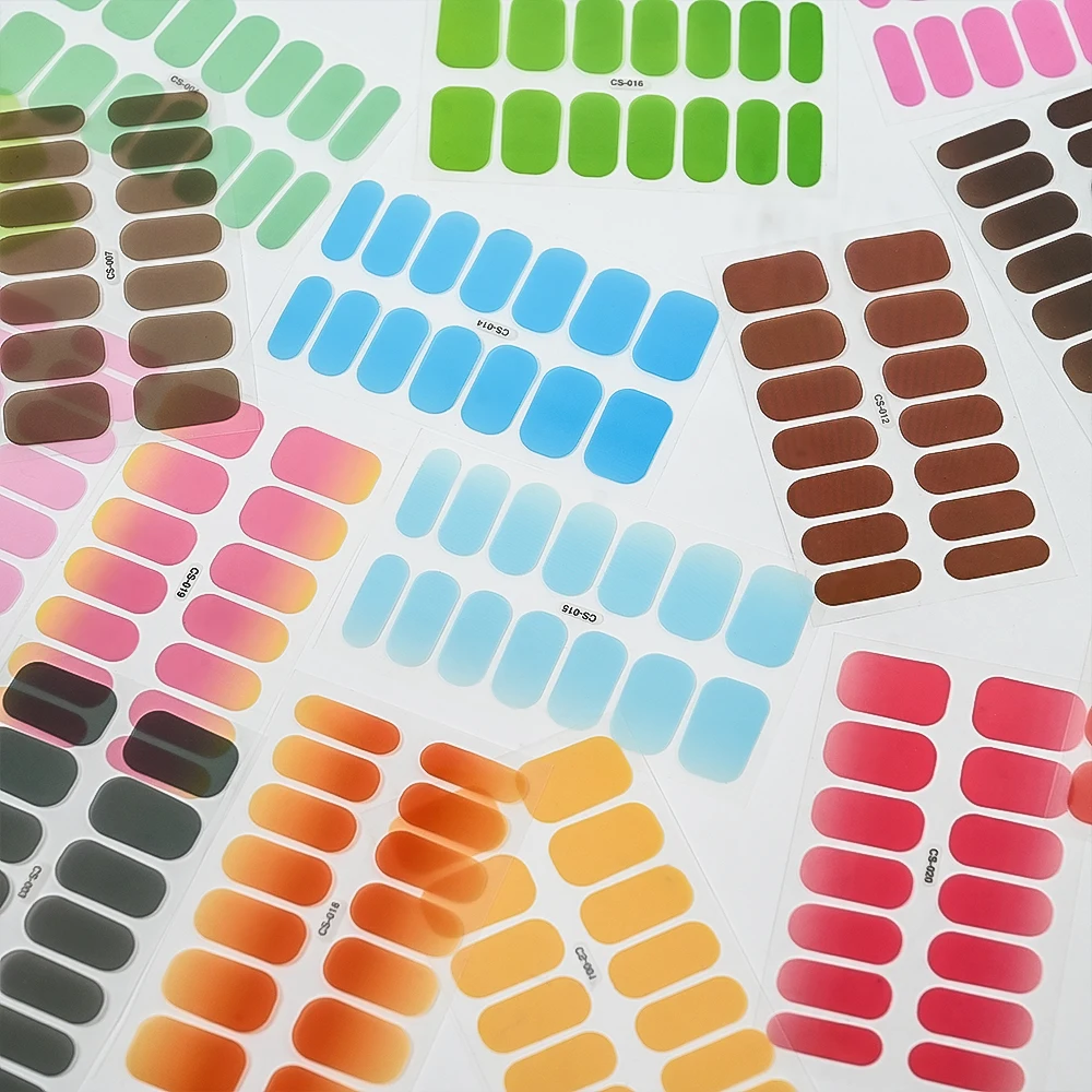 14Tips Solid Color Gradient Baking-free Nail Stickers Full Cover Long-Lasting Nail Strips Decals Self-Adhesive Nail Wraps Slider