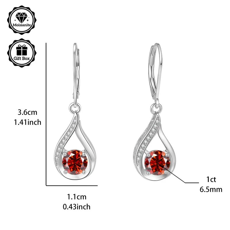 LAMVOICE Designer-Artikel von hoher Qualität, hypoallergene Ohrringe mit 2 Karat Moissanit, Valentinstagsgeschenk für hochwertigen Schmuck