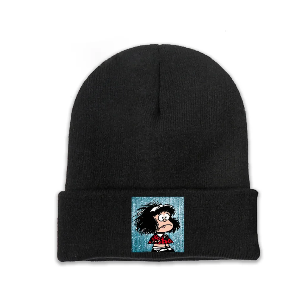 Mafalda Philip Comics Skullies Beanies Caps In Shock Knitted Winter Warm Bonnet Hats Unisex Ski Cap