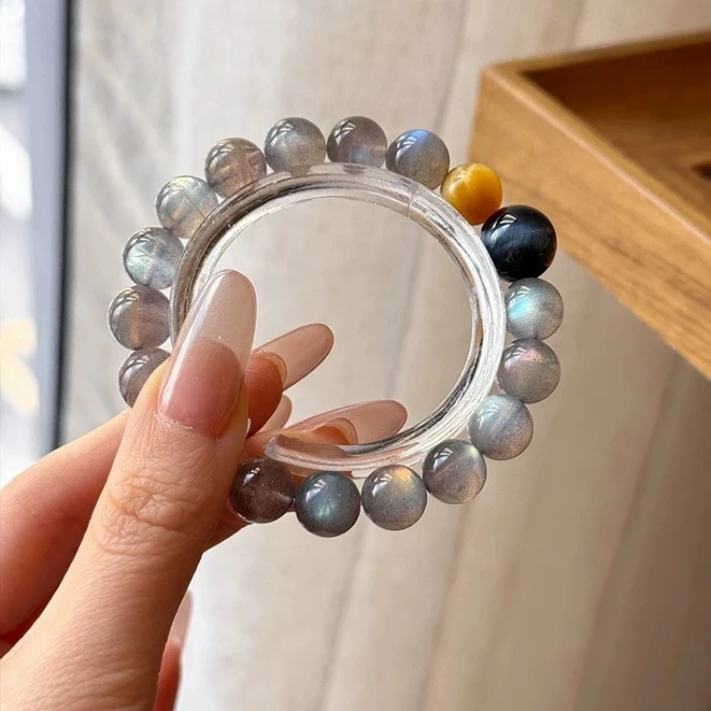 

Natural Gray Moonstone Crystal Bracelet Blue Gold Tiger's Eye Stone Bracelet Light Luxury Versatile Niche Design